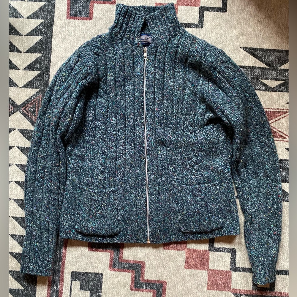Vintage 100% Shetland Wool Zip Cardigan – Speckled Blue